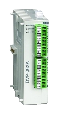 DVP06XA-S  Модуль аналогового ввода/вывода: 4AI/2AO, 12bit, 24V DC Power, with RS485, SLIM