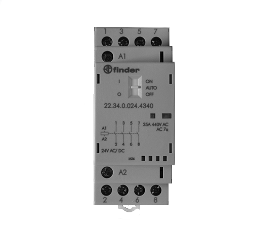 Модульный контактор; 4NO 25А; контакты AgSnO2; катушка 24В АС/DC; + мех.индикатор + LED