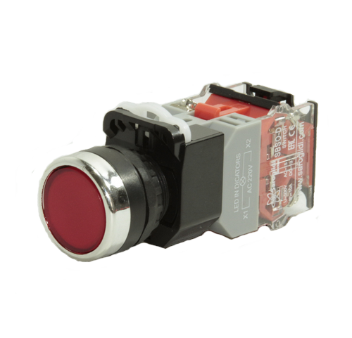 Кнопка SBS0-DY-11D с подсветкой красный  (R) 230В 1з+1р