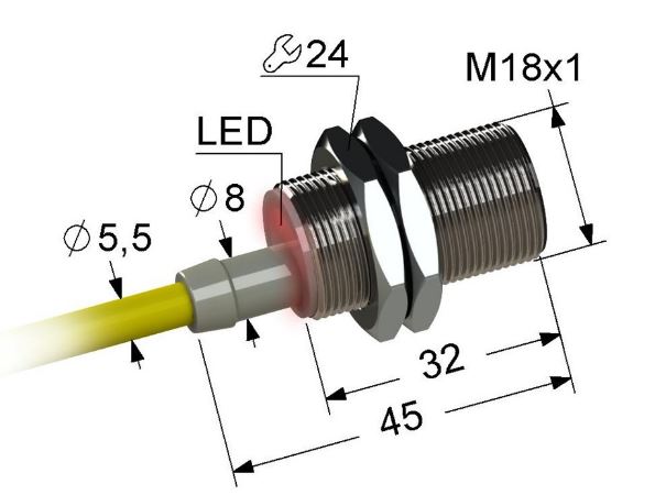 Индуктивный датчик ВБ2.18М.45.5.3.1.Z (PNP.NC)