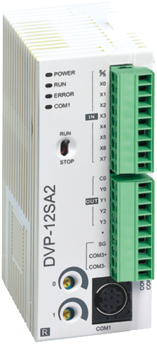 DVP12SA211T  Контроллер: 12 Point , 8DI, 4DO (Transistor NPN), 2 шины расширения, 24 VDC, 16К шагов,