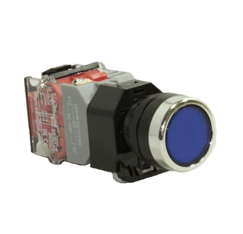 Кнопка SBS0-DY-11D с подсветкой  голубой (B)  230В 1з+1р