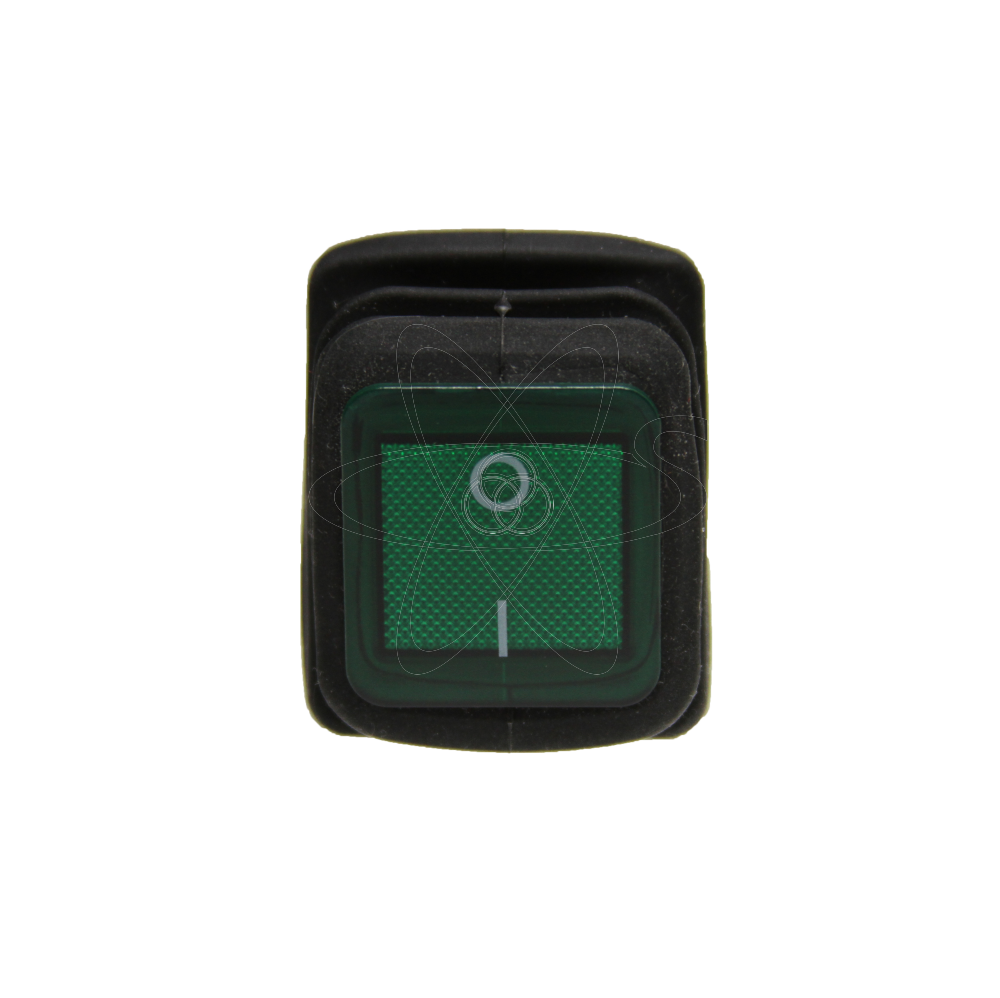 Тумблер клавишный влагозащищенный KCD2-201-NW 20А-250V зеленый с подсв.