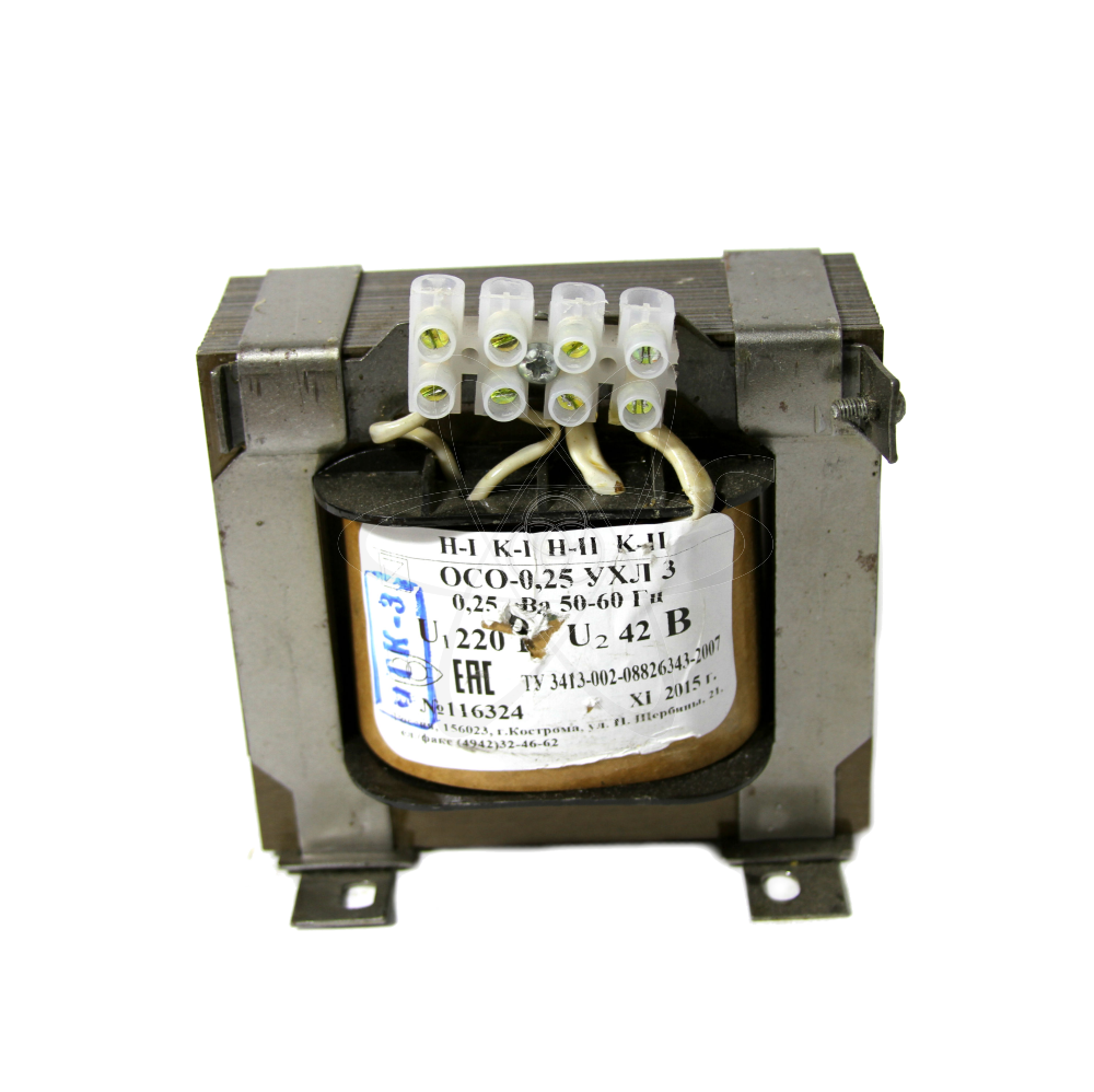 Трансформатор понижающий ОСО-0,25 кВа 220/42В