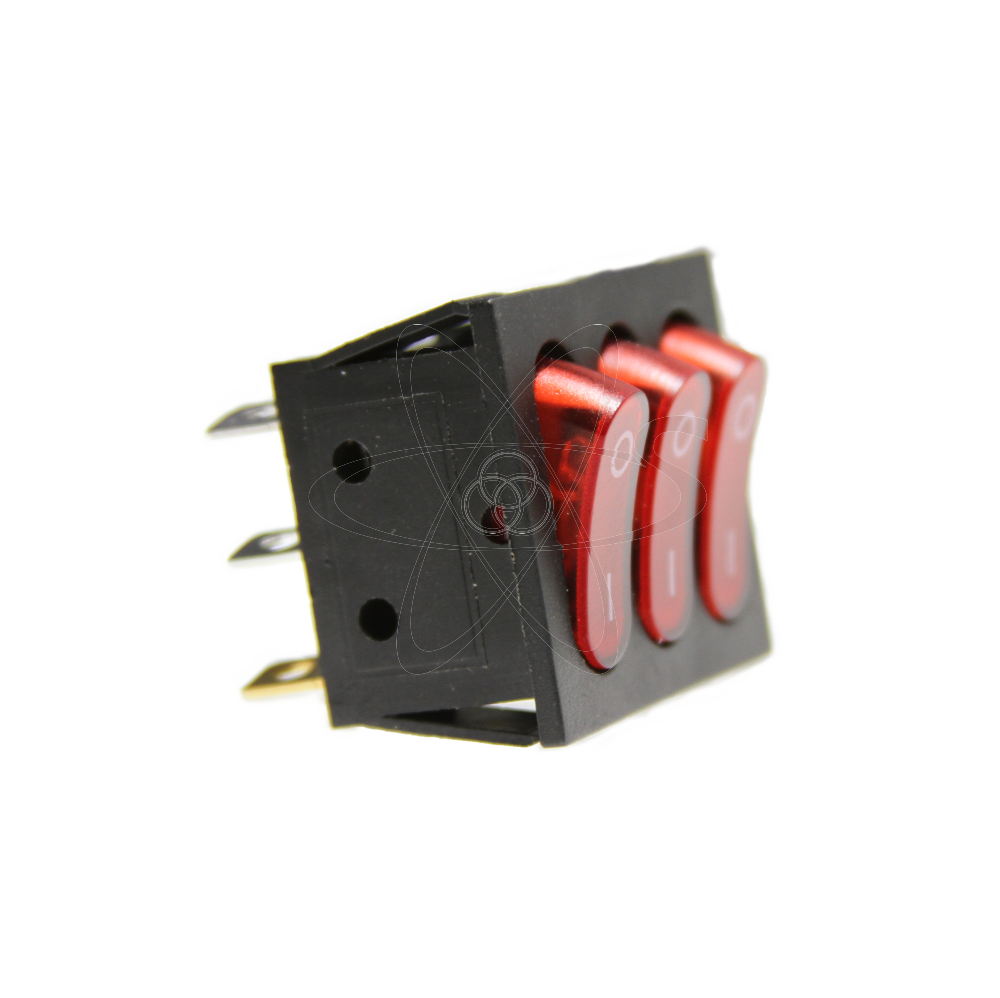 Тумблер клавишный KCD2-3101-N тройной 20А-250V 9 ножек красный с подсв.