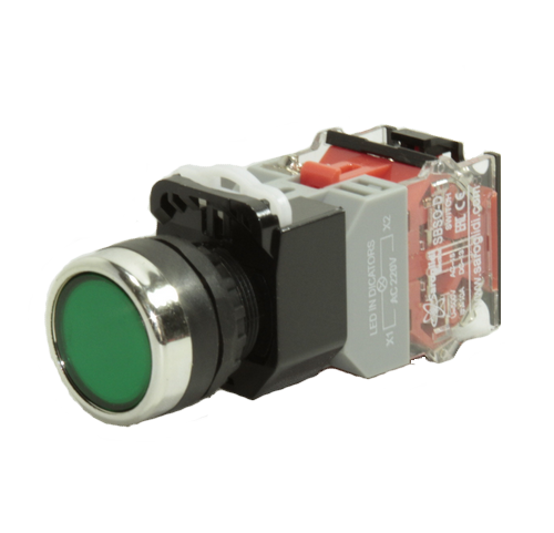 Кнопка SBS0-DY-11D с подсветкой  зеленый (G)  230В 1з+1р