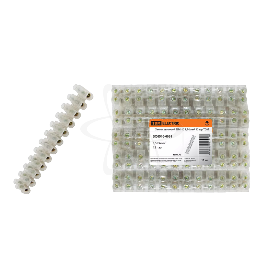 Зажим винтовой  ЗВИ-15 полипропилен 1,5-6мм2 12пар 100°С белый TDM