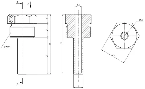 Гильза для термометра xx.211 L=250 mm, d=14, G1/2 из нержавеющей стали.