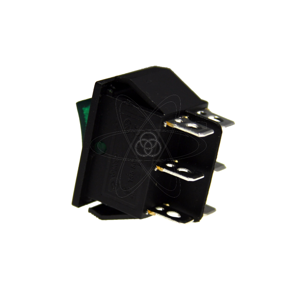 Тумблер клавишный KCD2-203 широкий 20А-250V  3 положения зеленый