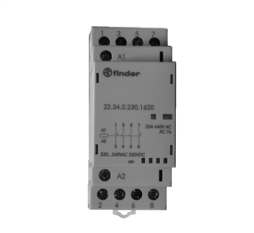 Модульный контактор; 2NO+2NC 25А; контакты AgNi; катушка 230В АС/DC; мех.индикатор + LED