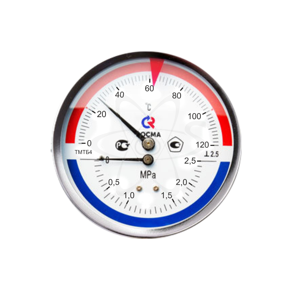 Термоманометр ТМТБ 41Т.1 (0...120С) (0...2,5МPа) G1/2 кл2.5