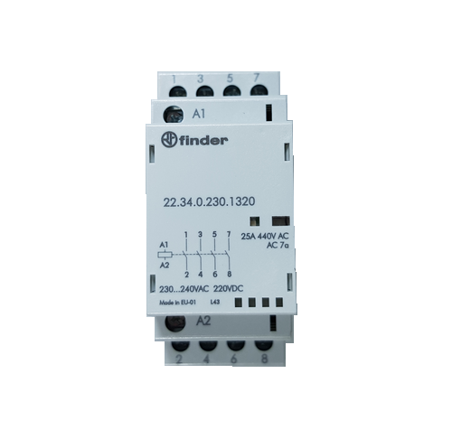 Модульный контактор; 4NO 25А; контакты AgNi; катушка 230В АС/DC; мех.индикатор + LED
