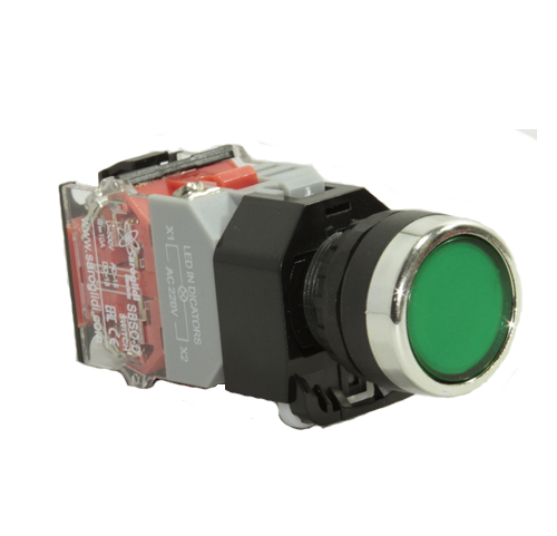 Кнопка SBS0-DY-11D с подсветкой  зеленый (G)  230В 1з+1р
