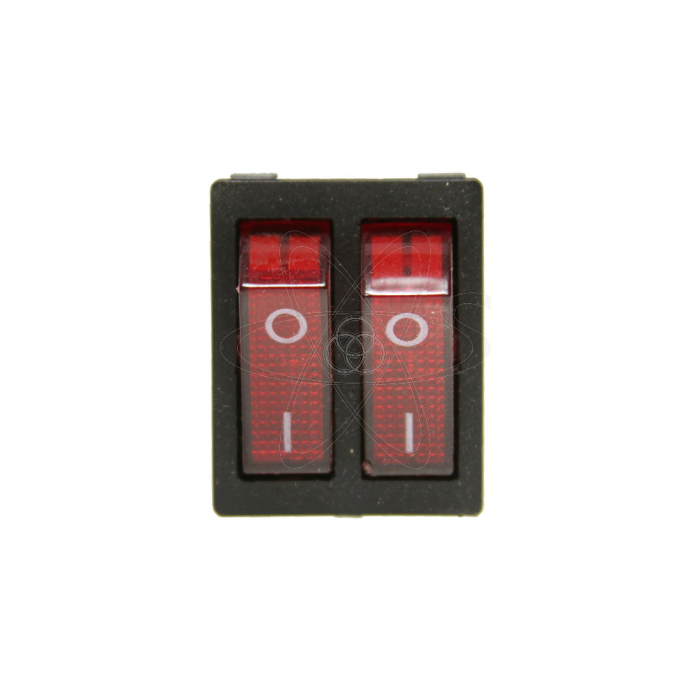 Тумблер клавишный KCD8 двойной 10А 6 ножек красный