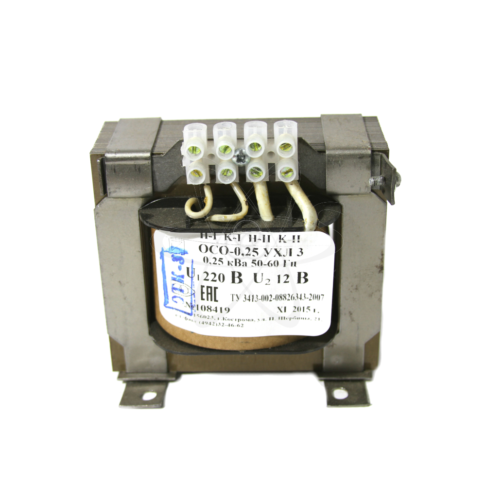 Трансформатор понижающий ОСО-0,25 кВа 220/12В