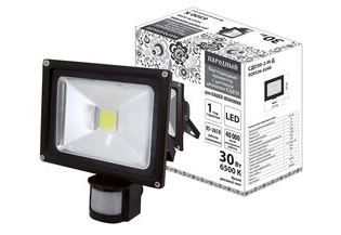 Прожектор светодиодный СДО30-2-Н-Д (с датчиком) 30Вт, 6500К, черный, Народный