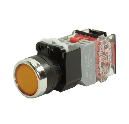 Кнопка SBS0-DY-11D с подсветкой  желтый (Y)  230В 1з+1р