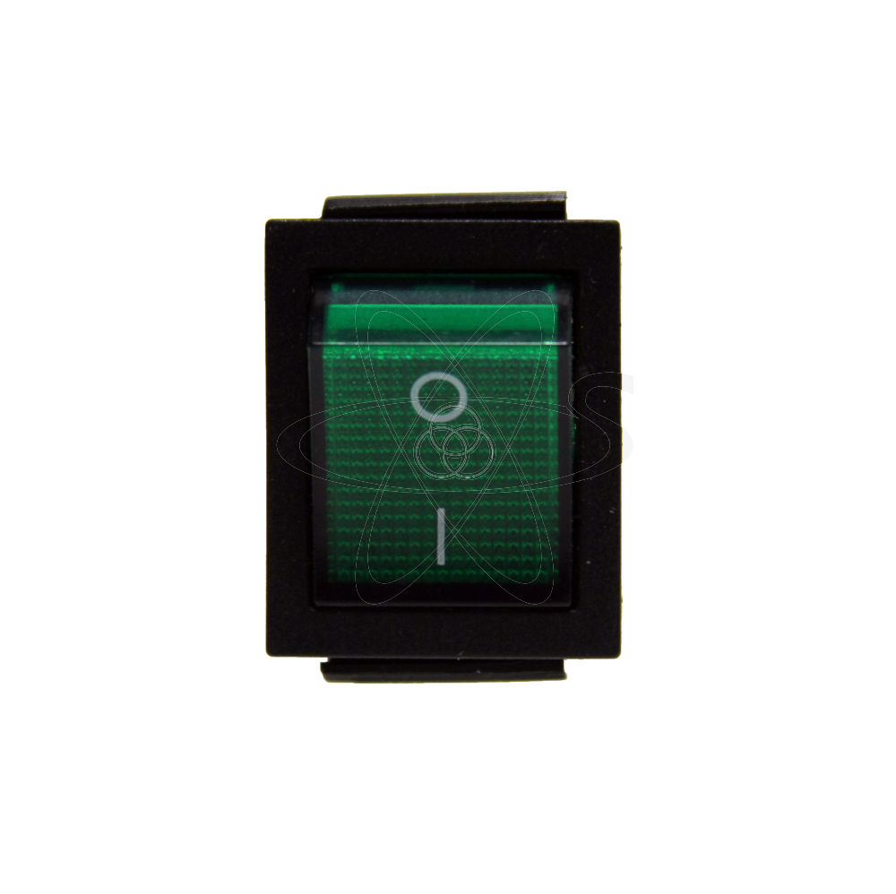 Тумблер клавишный KCD2-201 широкий 20А-250V 4 ножки зеленый