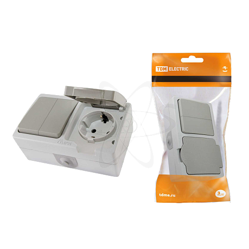 Блок комбинированный горизонтальль.2 кл+розетка 2П+З с з/ш IP54 "Вуокса"