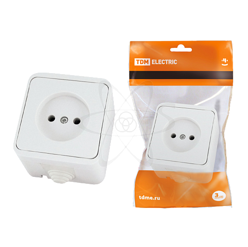 Розетка  1-местн. 10А белая без з/к б/ш "Орель" ОУ IP44 TDM