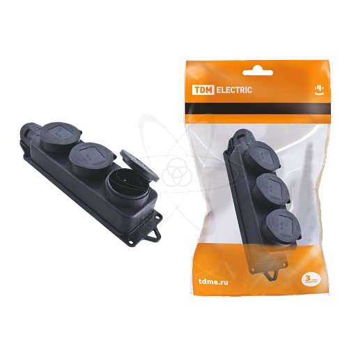 Розетка с заглушкой 3-х местн. каучук 2Р+РЕ 16А