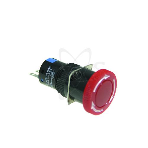 Кнопка SBS1-AY-11TS (конектор R3) d=16  грибок красный(с пов.возвр) 1з+1р