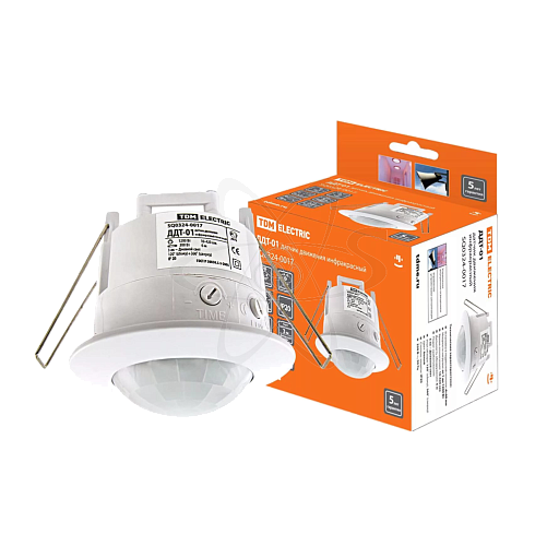 Датчик движения точечный ДДТ-01 1200Вт, 10-420с, 6м, 3+Лк, 120(сбоку)+360(сверху)гр IP20, TDM