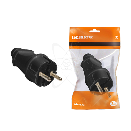 Вилка прямая с/з черная 16А