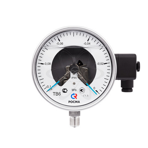 Вакуумметр электро-контакт. ТВ-621.05 (-0,1...0 МPа) G1/2.кл.1.0 с гидрозаполнением