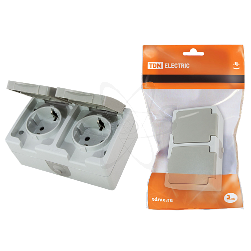 Розетка  2-местн. горизонтальная 16А с з/к с крышкой ОУ"Вуокса" TDM