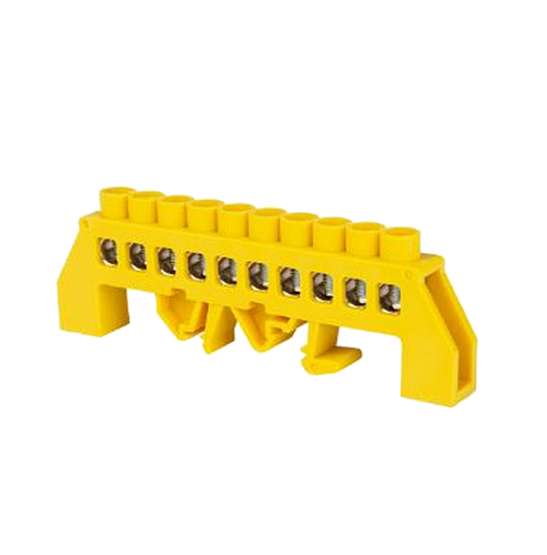 Шина "PE" "земля" в желтом изоляторе на DIN-рейку 8x12мм 10 групп TDM