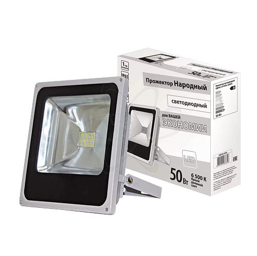 Прожектор светодиодный СДО50-2-Н 50 Вт, 6500К,  IP65 серый, плоский TDM