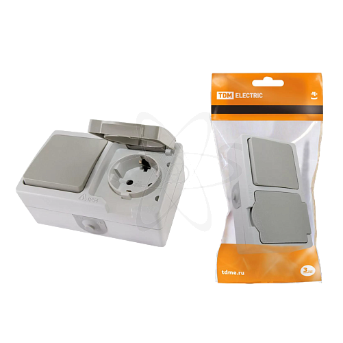 Блок комбинированный горизонталь.1 кл+розетка 2П+З с з/ш IP54 "Вуокса"