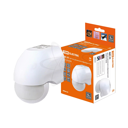 Датчик движения настенный ДДС-03 1100Вт, 5-480с, 10м, 5+Лк, 180гр, IP44, TDM