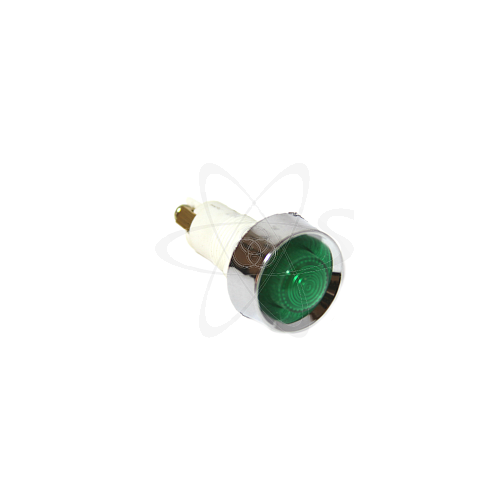 Лампа PL  диам. 12мм c металлич. ободком  зеленая 230В