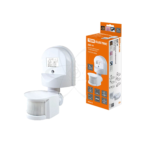 Датчик движения настенный ДДС-01 1100Вт, 5-480с, 2-12м, 5+Лк, 180гр, IP44, TDM