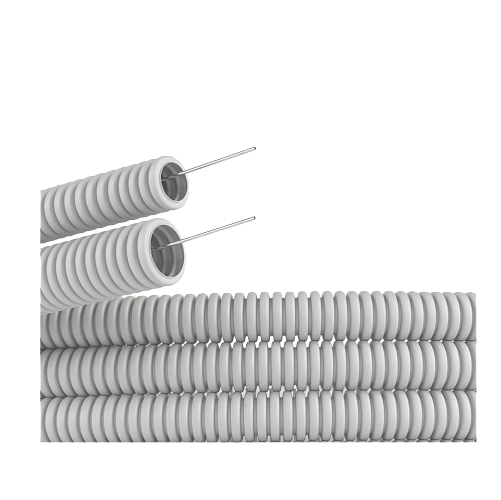 Труба ПВХ гибкая гофрированная 40мм, лёгкая с протяжкой, 50м, цвет серый