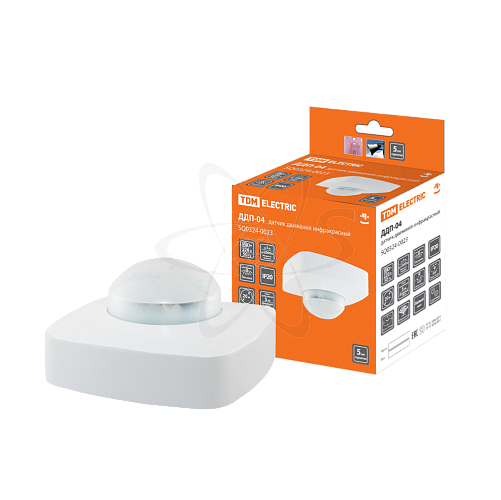 Датчик движения потолочный ДДП-04 2000Вт, 10-1800с,4х20м, 3+Лк, 120(сбоку)+360(сверху) гр, IP20, TDM