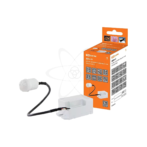 Датчик движения скрытый ДДСк-01 800Вт, 5-480с, 6м, 10/2000Лк, 120гр сбоку + 360гр сверху, IP44, TDM