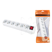Розетка 6 гнезд с выкл. 2П+З 16А белая