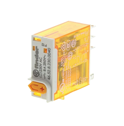 Реле Finder миниатюрн.46.52.8.230.0040 8А 2СО кнопка тест + мех.индикатор 230В АС