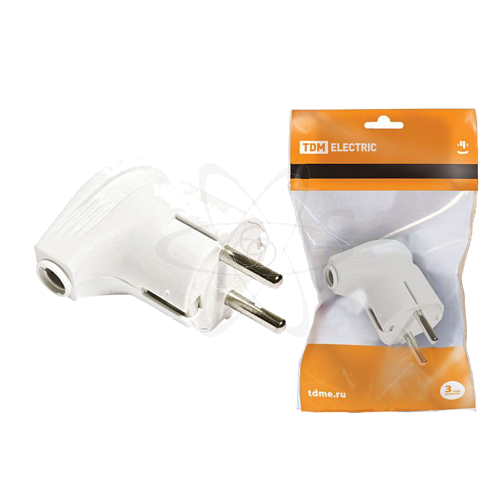 Вилка угловая  з/к  белая 16А