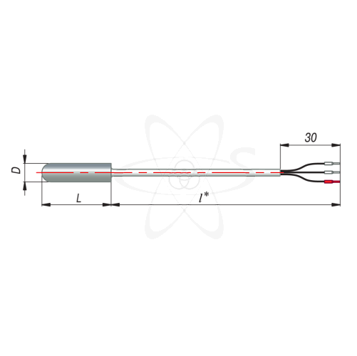 ДТПК014-00.25/9(ТХА, L=25мм, каб. 9м, d=5мм, -40+400С)