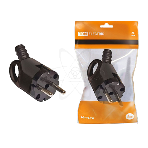 Вилка угловая с ушком з/к  черная 16А