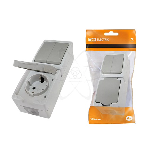 Блок комбинированный вертикаль.2 кл+розетка 2П+З с з/ш IP54 "Вуокса"