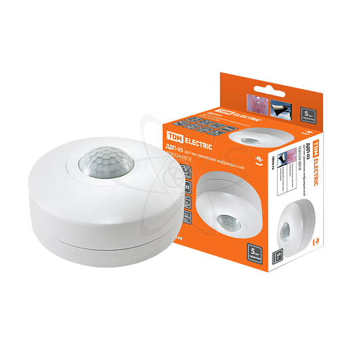 Датчик движения потолочный ДДП-03 1200Вт, 10-420с, 6м, 3+Лк, 120(сбоку)+360(сверху) гр, IP33, TDM