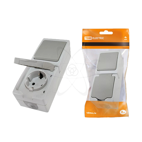 Блок комбинированный вертикаль.1 кл+розетка 2П+З с з/ш IP54 "Вуокса"