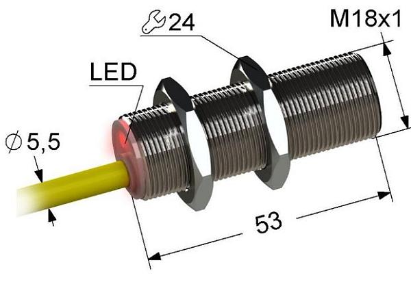 Индуктивный датчик ВБ2.18М.53.8.5.1.К (PNP.NO+NC)