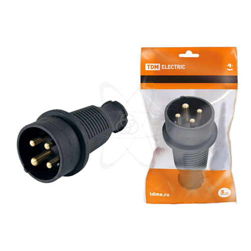 Вилка прямая каучук 3Р+РЕ 32А 380В IP44 TDM