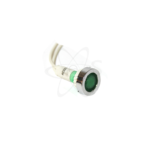 Лампа NH диам. 9мм c металлич. ободком и проводком зеленая 230В